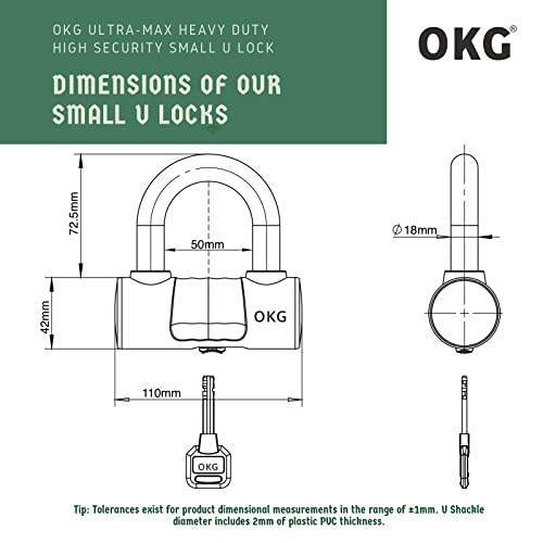 OKG Heavy Duty Bike Lock. Black. 8 lb. 2.6ft x 1/2 in (12mm) Thick Cut Proof Chain Combo 18mm Small U Lock. Ideal for Motorcycles. ATVs. Mopeds or Garage Security - Image 5