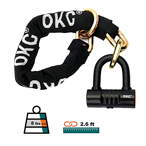 OKG Heavy Duty Bike Lock. Black. 8 lb. 2.6ft x 1/2 in (12mm) Thick Cut Proof Chain Combo 18mm Small U Lock. Ideal for Motorcycles. ATVs. Mopeds or Garage Security - Image 2