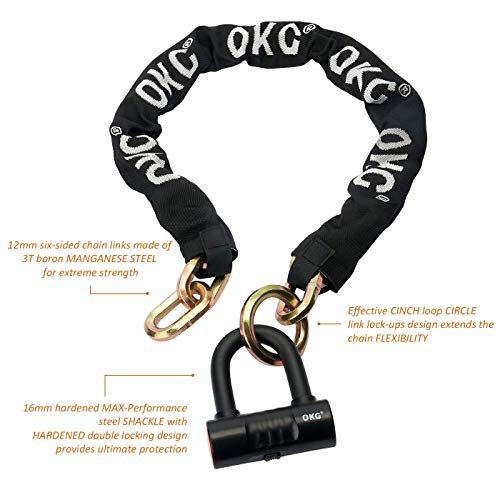 OKG Heavy Duty Bike Lock. Black. 8 lb. 2.6ft x 1/2 in (12mm) Thick Cut Proof Chain Combo 18mm Small U Lock. Ideal for Motorcycles. ATVs. Mopeds or Garage Security - Image 3
