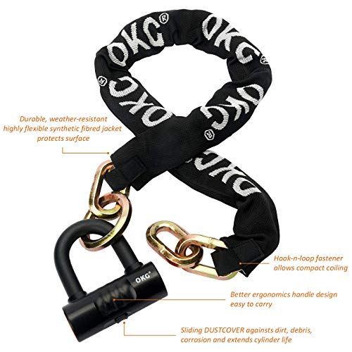 OKG Heavy Duty Bike Lock. Black. 8 lb. 2.6ft x 1/2 in (12mm) Thick Cut Proof Chain Combo 18mm Small U Lock. Ideal for Motorcycles. ATVs. Mopeds or Garage Security - Image 4
