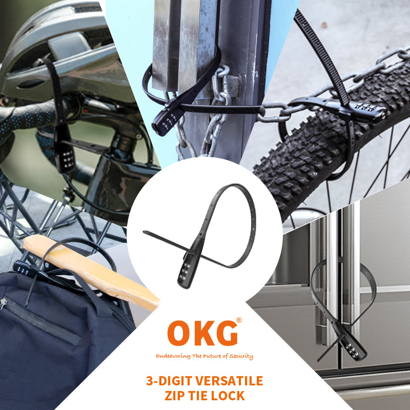 OKG Zip Tie Lock - 3-Digit Combo Bike Lock for Cabinet, Helmet, Skateboard, Fridge, Luggage, BBQ, Stroller, Scooter, Fence Door - Image 8