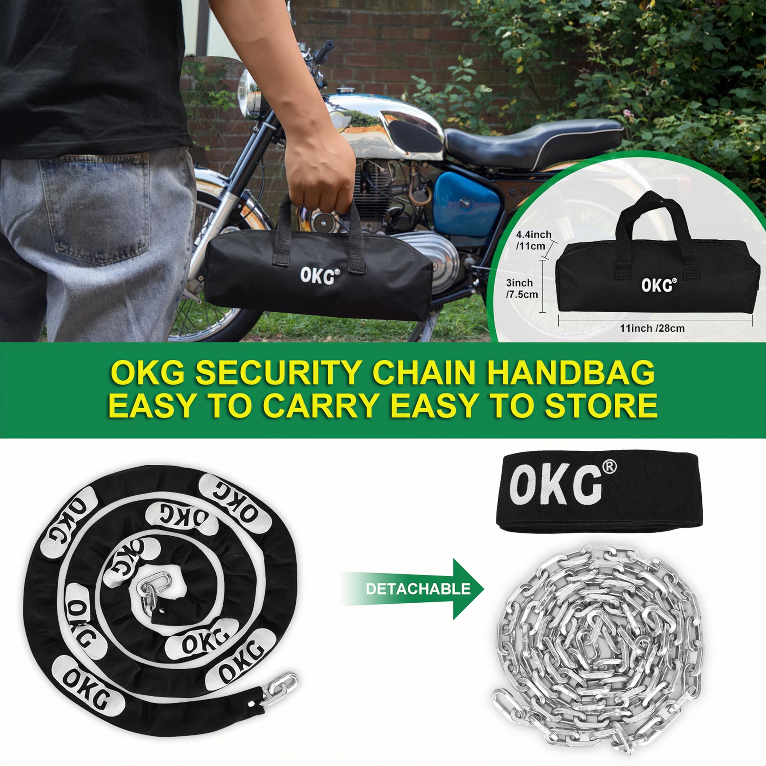OKG Heavy Duty Security Chain - 10 Foot x 5/16” Thick Square Security Chain - Hardened Steel Anti Theft Chain for Bikes, Motorcycles, 2 Wheeled Vehicles, Industrial Property - Image 5