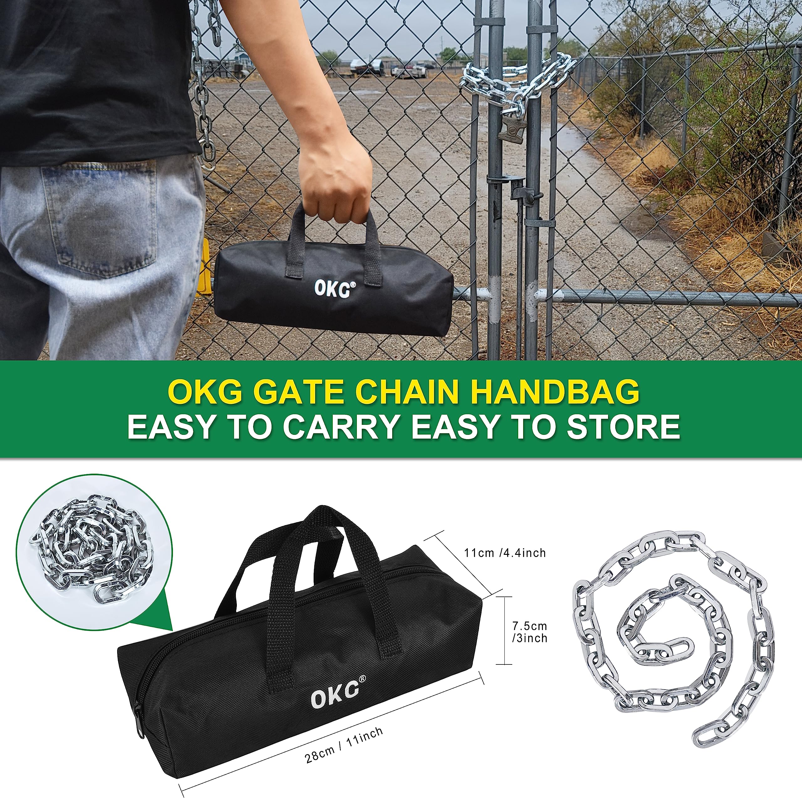 OKG Heavy Duty Security Chain, 3.9ft x 5/16" Thick Outdoor Gate Chain, Cut Proof Chain Made of Hardened Alloy Steel Chain, Ideal for Fence Gates, Bicycles, Moped, Trailers, Generator, etc - Image 5