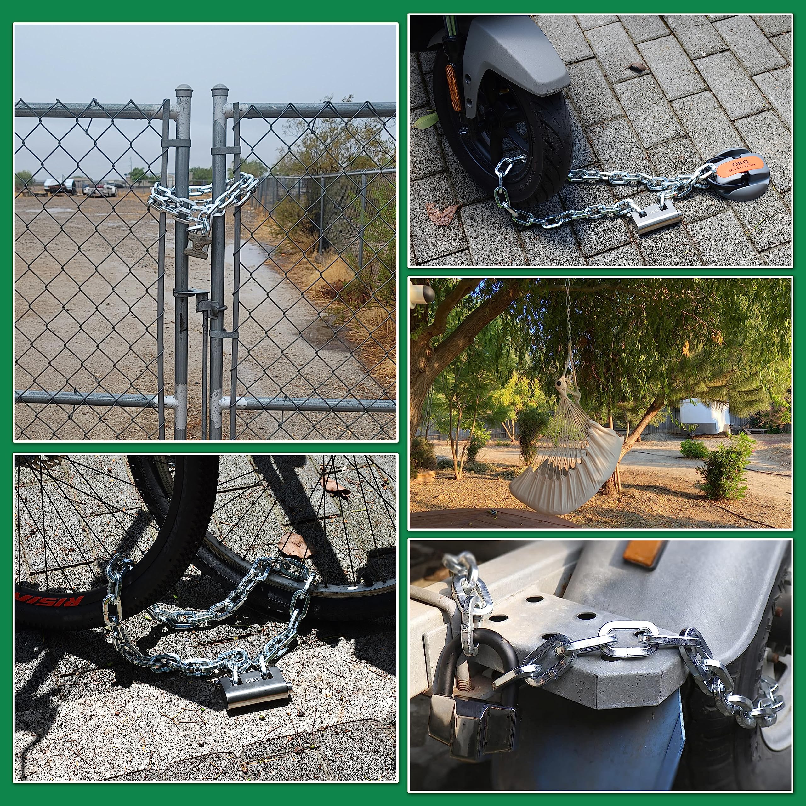 OKG Heavy Duty Security Chain, 3.9ft x 5/16" Thick Outdoor Gate Chain, Cut Proof Chain Made of Hardened Alloy Steel Chain, Ideal for Fence Gates, Bicycles, Moped, Trailers, Generator, etc - Image 7
